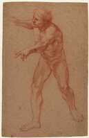 KT 1988 002
<br/>
Staand mannelijk naakt, naar voren lopend
<br/>
<em>Le Brun, Charles (1619-1690) - omgeving van</em>